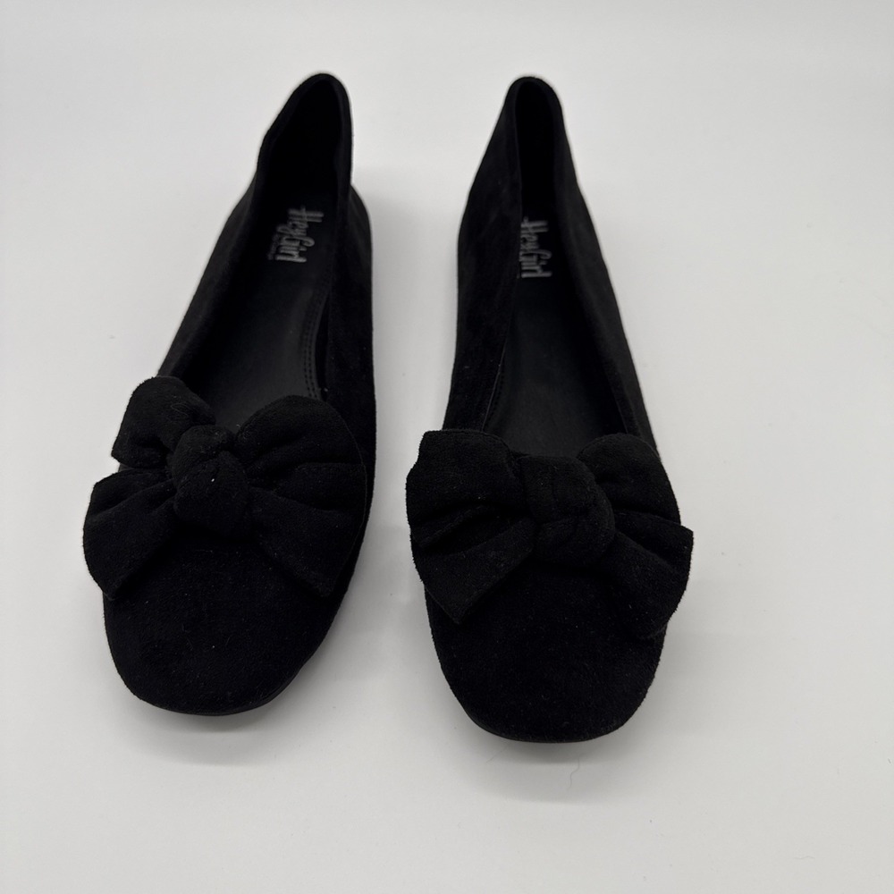 Hey Girl Women's Black Sueded Bow Tie Flats Size 10